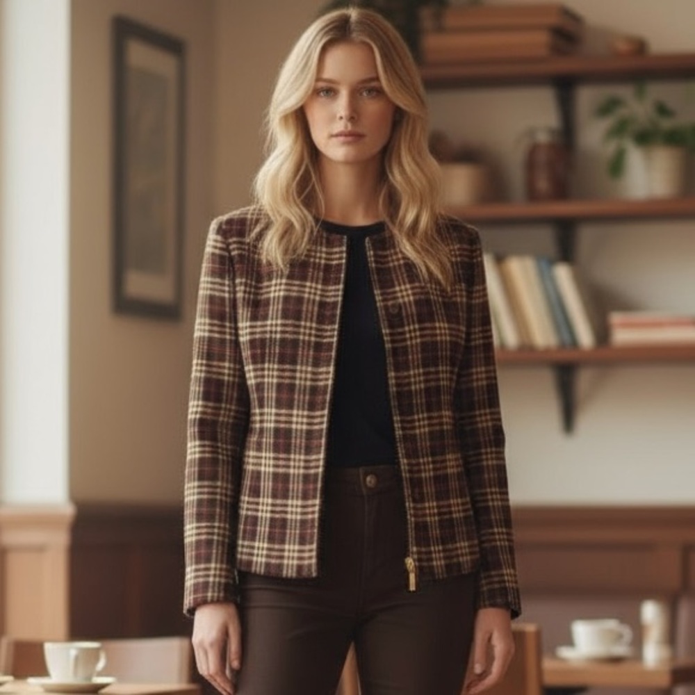 Plaid Check Wool‎ Blend Blazer